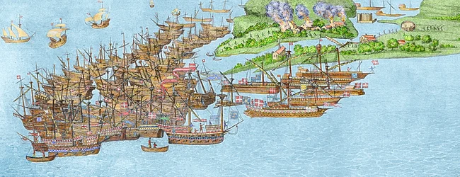 Den franske flåten ble beroliget og angrepet på Isle of Wight, 1545 (detaljer),